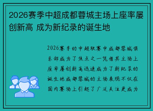 2026赛季中超成都蓉城主场上座率屡创新高 成为新纪录的诞生地