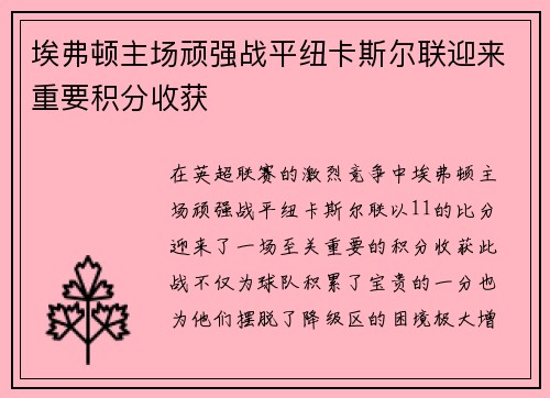 埃弗顿主场顽强战平纽卡斯尔联迎来重要积分收获